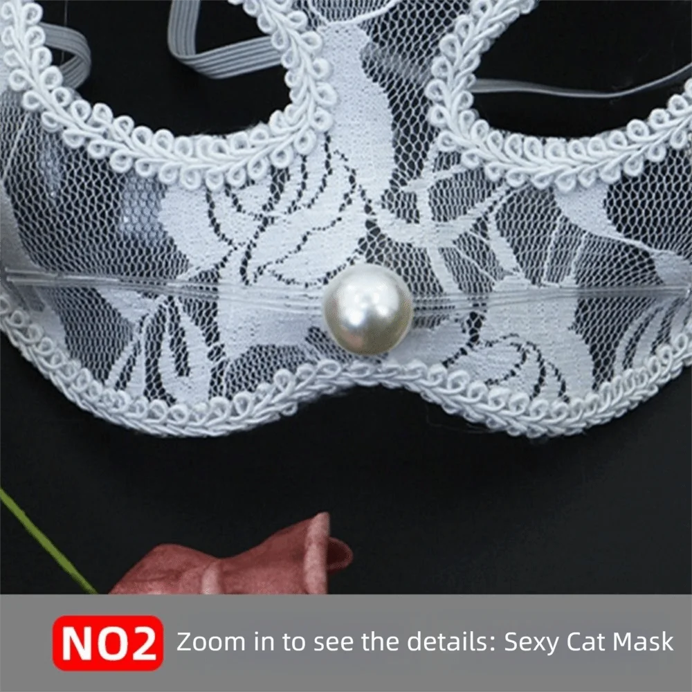 Cat Face Masquerade Lace Mask – Black & White Costume Prop