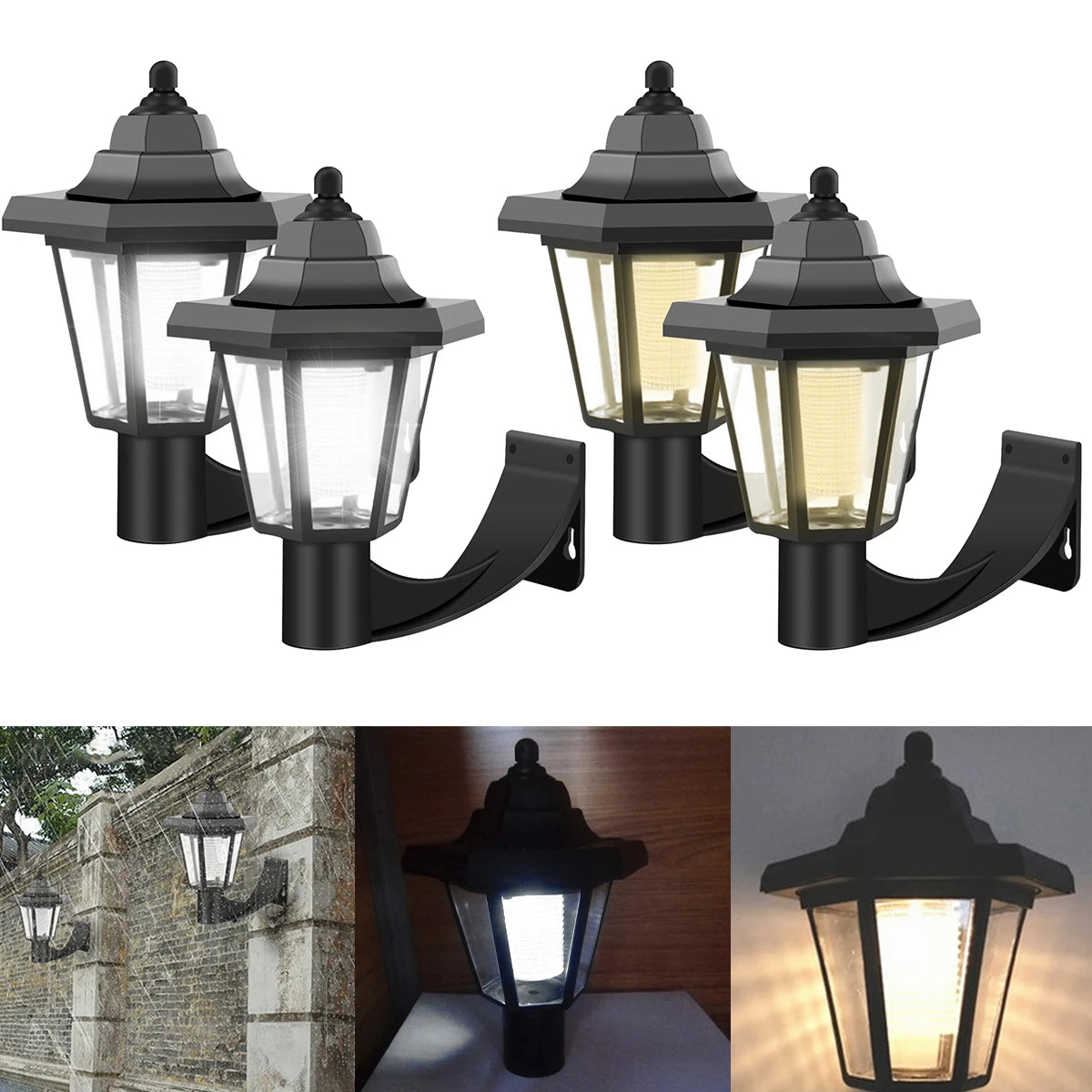 2Pcs Hexagonal Solar LED Wall Lantern – Waterproof Garden Light Solar Wall Lantern Nixie