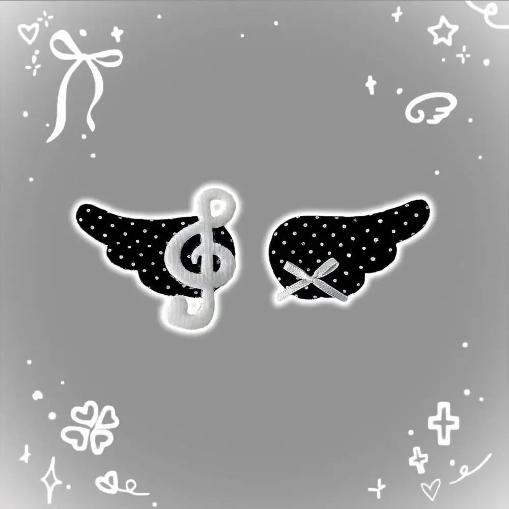 Musical Note Angel Wings Hair Clips – Black & White Barrettes Hair Barrette Clip Nixie