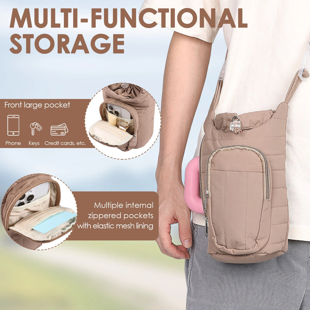 Portable Water Bottle Carrier Bag – Crossbody with Phone Pocket Water Bottle Carrier Bag Nixie