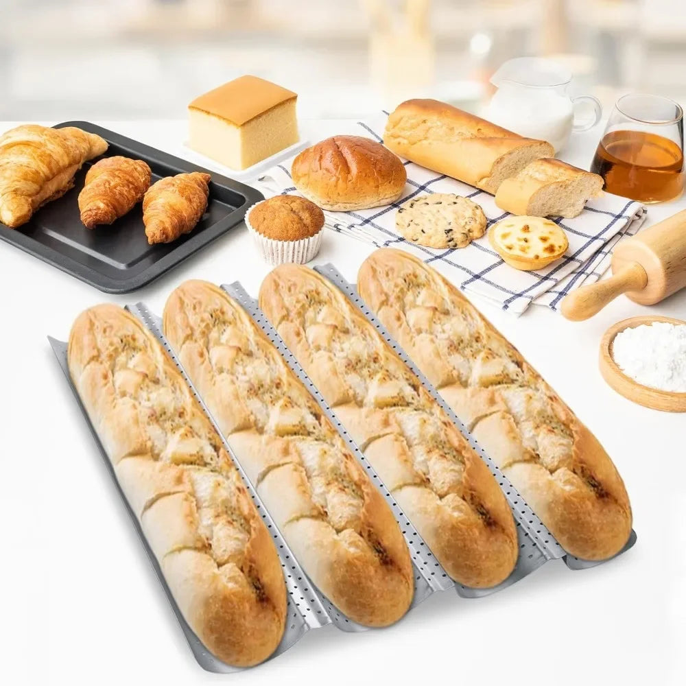 4-Loaf Nonstick Perforated Baguette Baking Pan | French Bread Tray Baguette Baking Pan Nixie