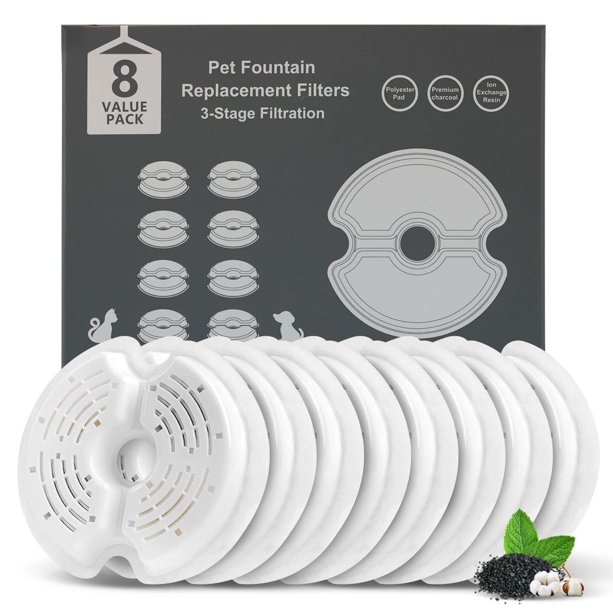 Cat Water Fountain Activated Carbon Filters – 4/8/12 Pack Pet Fountain Filter Nixie 8packs No plug