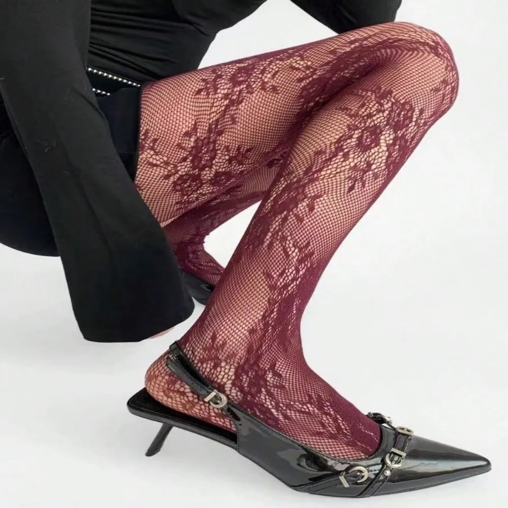 Plus Size Fishnet Pantyhose Floral Jacquard Stockings for Women Fishnet Pantyhose Nixie