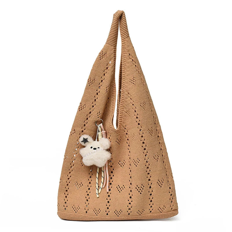 Bohemian Hollow Woven Tote Bag – Knitted Yarn Shoulder Bag Woven Shoulder Tote Nixie