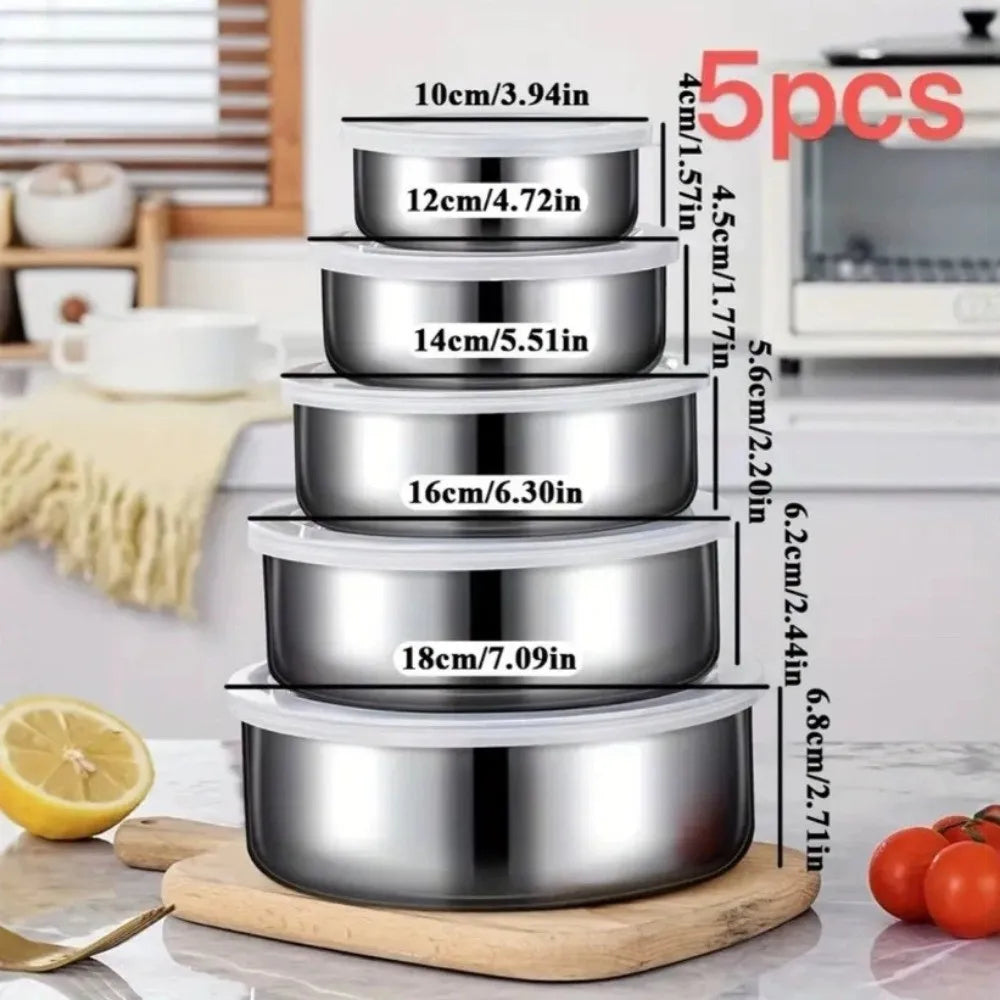 5-Piece Stainless Steel Salad Bowl Set with Leak-Proof Lids Food Storage Bowl Set Nixie