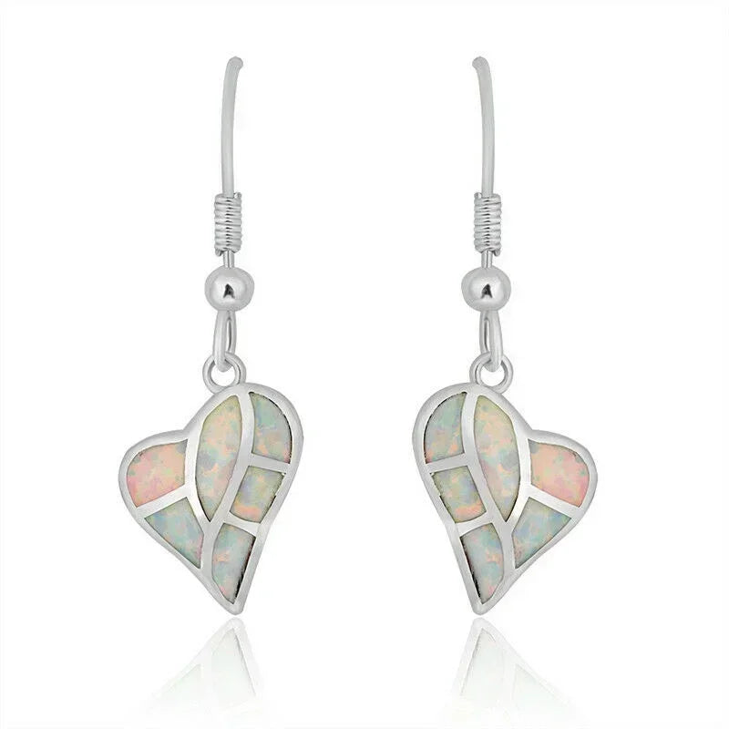 Heart Simulated Opal Silver Drop Dangle Earrings | Nixie Drop Dangle Earrings Nixie