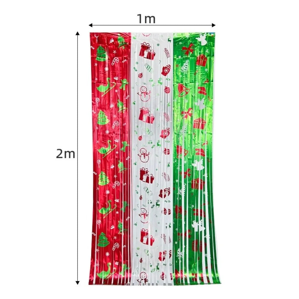Christmas Foil Fringe Curtains | Tinsel Photo Booth Backdrop 2pc Holiday Party Decor Nixie