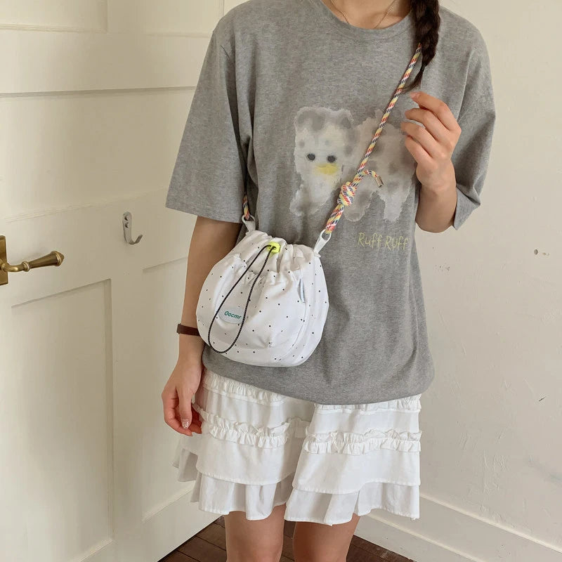 Japanese Drawstring Bucket Bag – Polka Dot Crossbody Purse Crossbody Bucket Bag Nixie