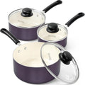 MICHELANGELO 3-Pc Nonstick Ceramic Saucepan Set 1QT 2QT 3QT Nonstick Saucepan Set Nixie 3pcs purple