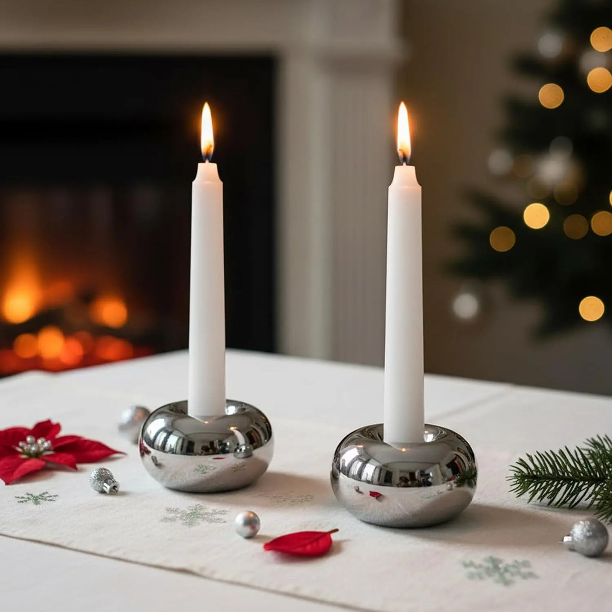 Ceramic Doughnut Taper Candle Holder – Mirrored Silver