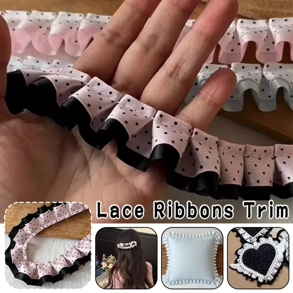 2M Pleated Ruffle Ribbon Trim – Double Layer Lace DIY Crafts