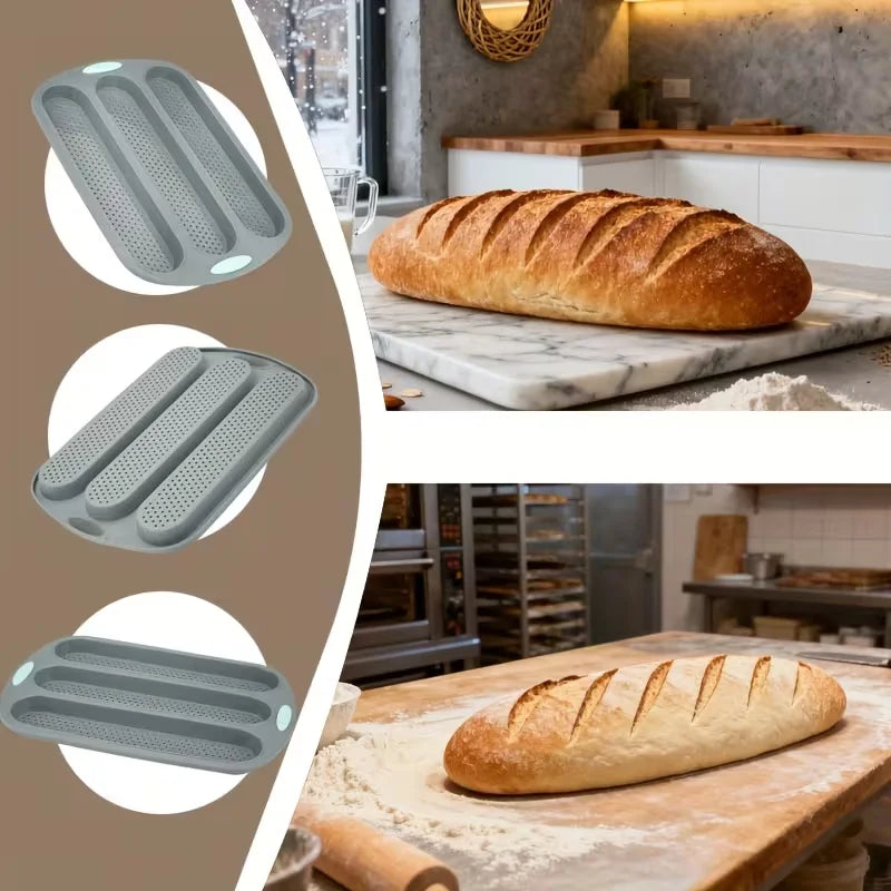 3-Cavity Silicone Bread Pan – Non-Stick Heat-Resistant Loaf Mold Silicone Bread Pan Nixie