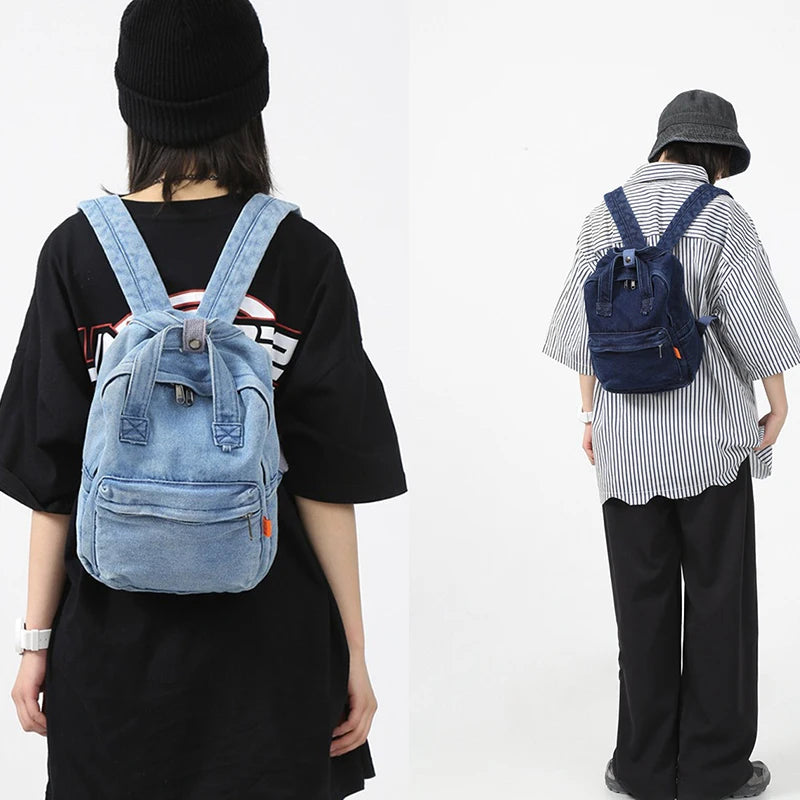 Vintage Denim Mini Backpack – Lightweight Unisex Rucksack Denim Mini Backpack Nixie
