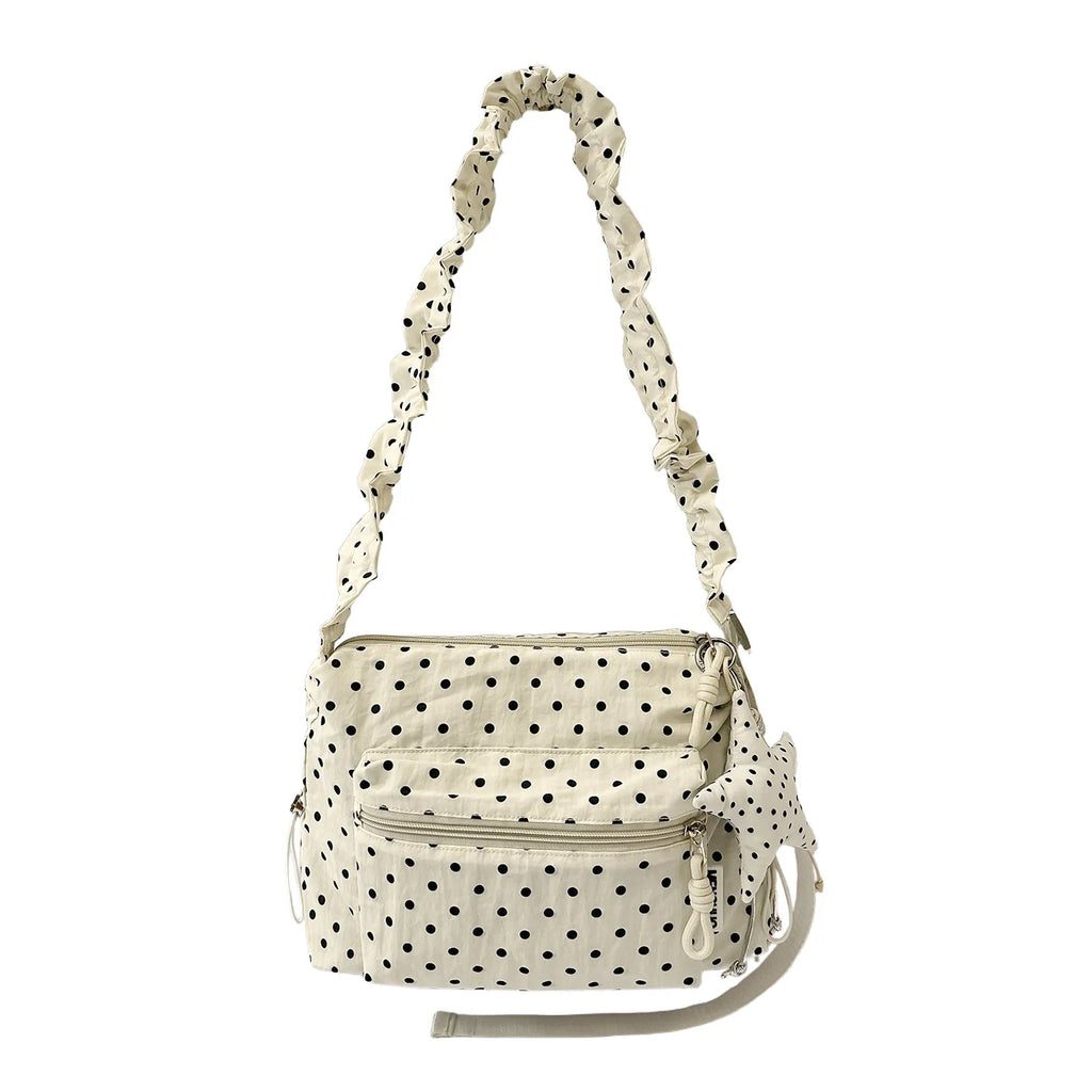 Korean Polka Dot Crossbody Bag Women Casual Canvas Dumpling Bag Crossbody Bag Nixie white polka dots(No