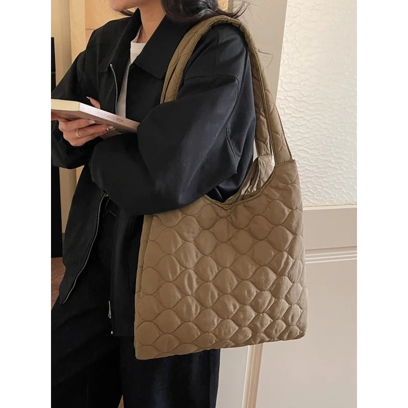 Nixie Quilted Tote Bag – Korean Style Large Shoulder Bag Quilted Tote Bag Nixie