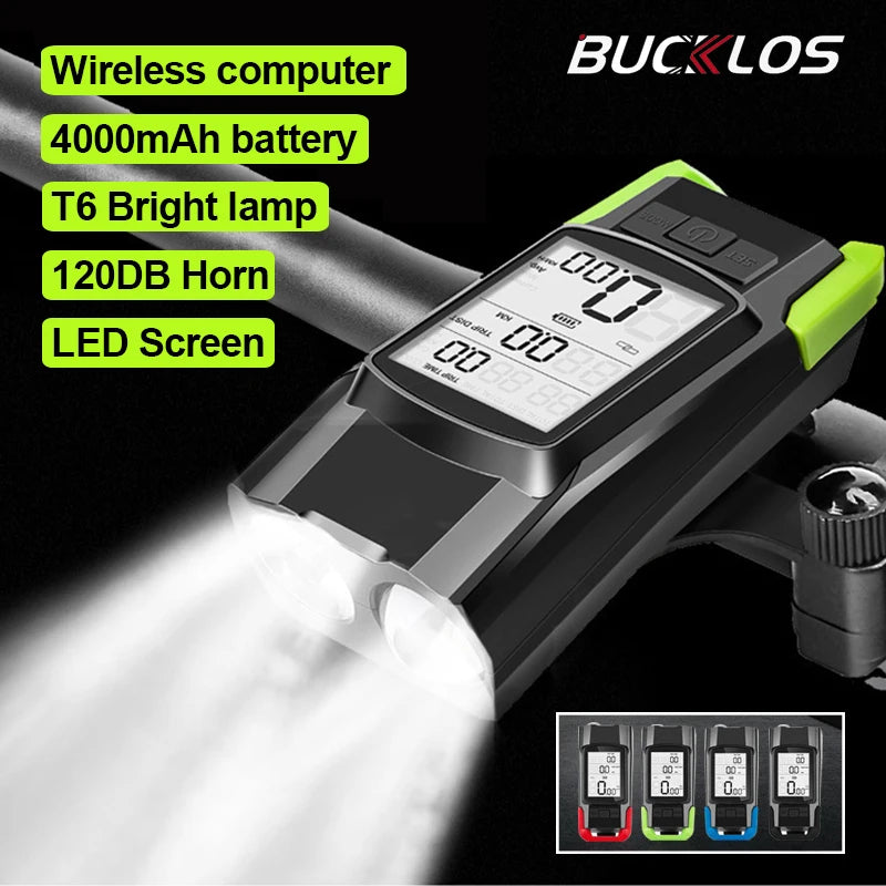 BUCKLOS 3-in-1 Bike Light, Horn & Speedometer | 800 Lumen Bike Light Computer Nixie