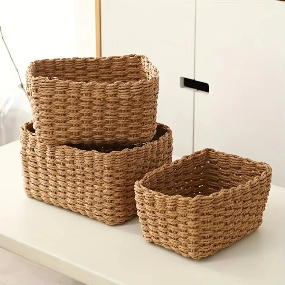 Handwoven Wicker Storage Basket | Desktop Organizer 3 Sizes Wicker Storage Basket Nixie