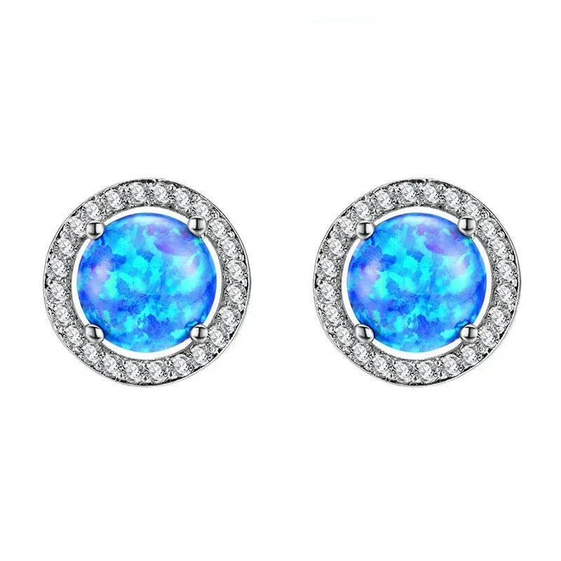 Blue Simulated Opal Crystal Rhinestone Round Stud Earrings Stud Earrings Nixie