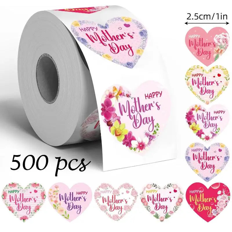 500Pcs Mother's Day Heart Stickers – Gift Sealing Labels Roll