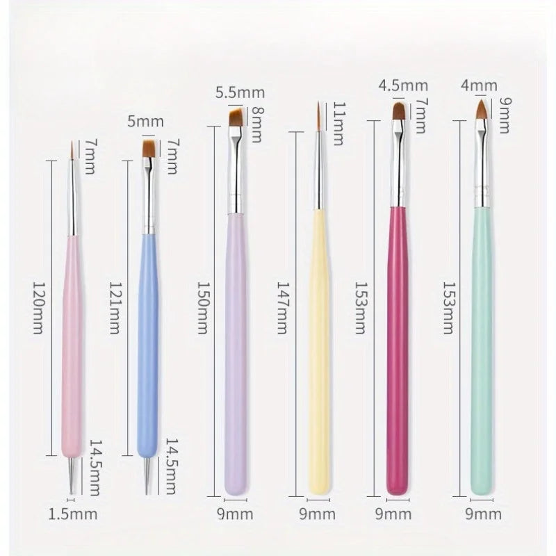 6-Piece Nail Art Brush Set – Gel, Dotting & Carving Pens Nail Art Brush Set Nixie