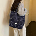 Korean Floral Canvas Tote Bag – Women's Spacious Shoulder Bag Canvas Tote Bag Nixie Blue