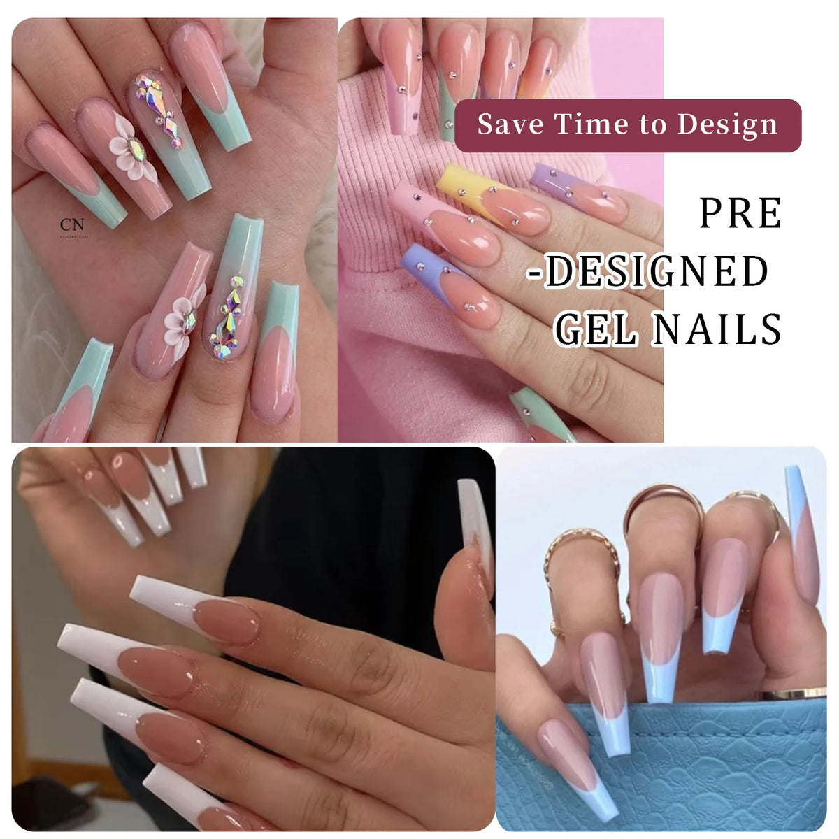 288 Pcs Press On Nails – Colorful Mixed Oval & Square Full Cover Tips Press On Nails Nixie