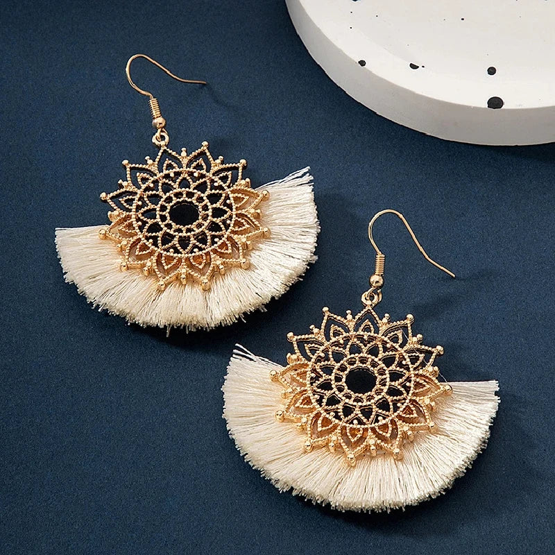 Bohemian Gold Plated Geometric Tassel Drop Earrings – Women Tassel Drop Earrings Nixie