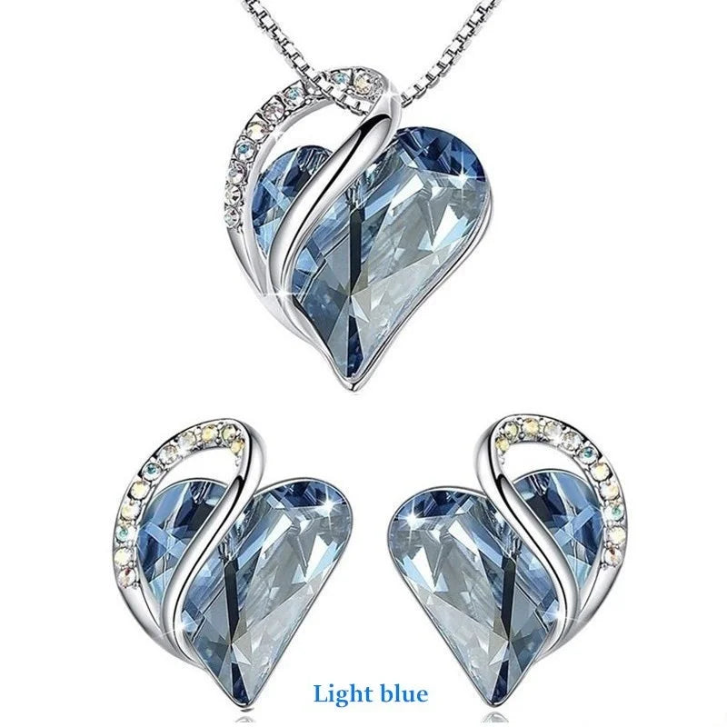 Silver Heart Crystal Earrings & Necklace Jewelry Set for Women Crystal Jewelry Set Nixie Light blue