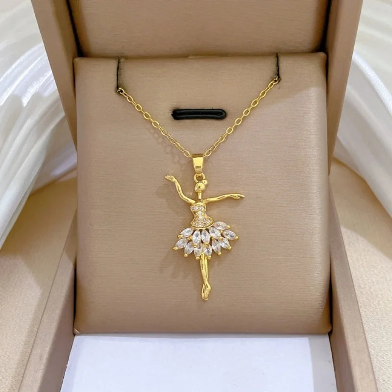 Ballet Dancer Pendant Necklace – Gold Clavicle Chain for Women Pendant Necklace Nixie