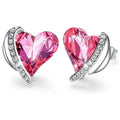 925 Silver & Rose Gold Crystal Heart Stud Earrings for Women