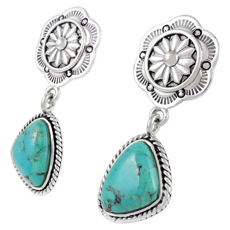 Vintage Silver Turquoise Dangle Drop Hoop Earrings | Women Dangle Drop Earrings Nixie