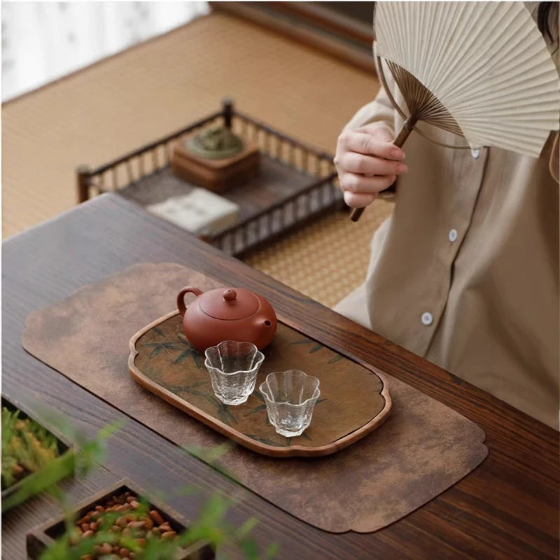 Walnut Tea Tray | Chinese Style Cloud Gauze Tea Mat & Set