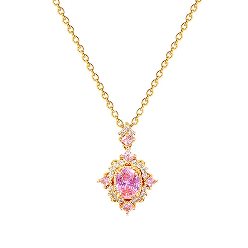 Pink Zircon Geometric Choker Pendant Necklace | Women's Gold Pendant Choker Necklace Nixie