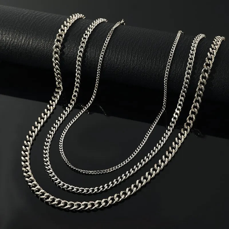 3-Piece Cuban Chain Necklace Set – Stainless Steel Unisex Hip Hop Chain Necklace Set Nixie