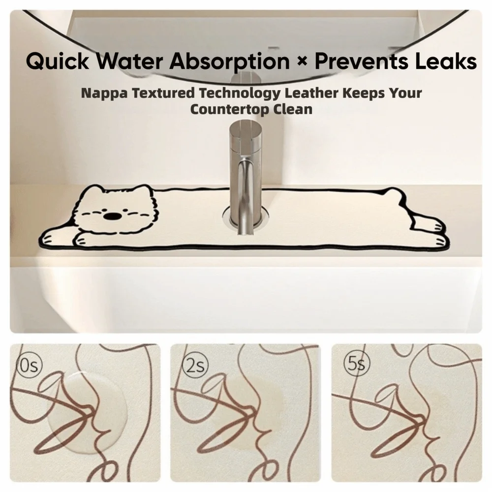 Cartoon Puppy Diatom Mud Faucet Draining Mat | Sink Mat Sink Draining Mat Nixie