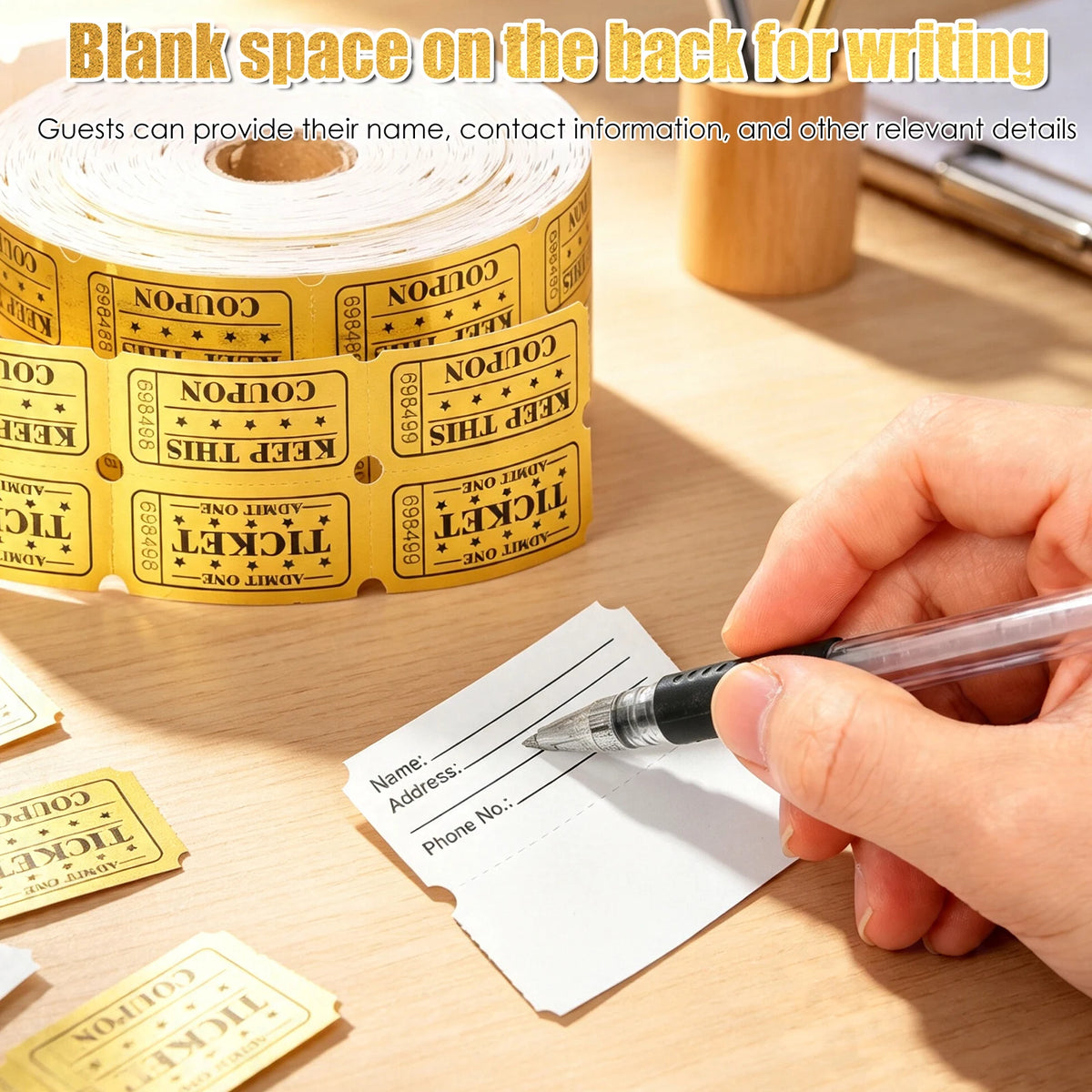 1000 Pairs Gold Foil Raffle Tickets Double Roll – Easy Tear Raffle Ticket Roll Nixie