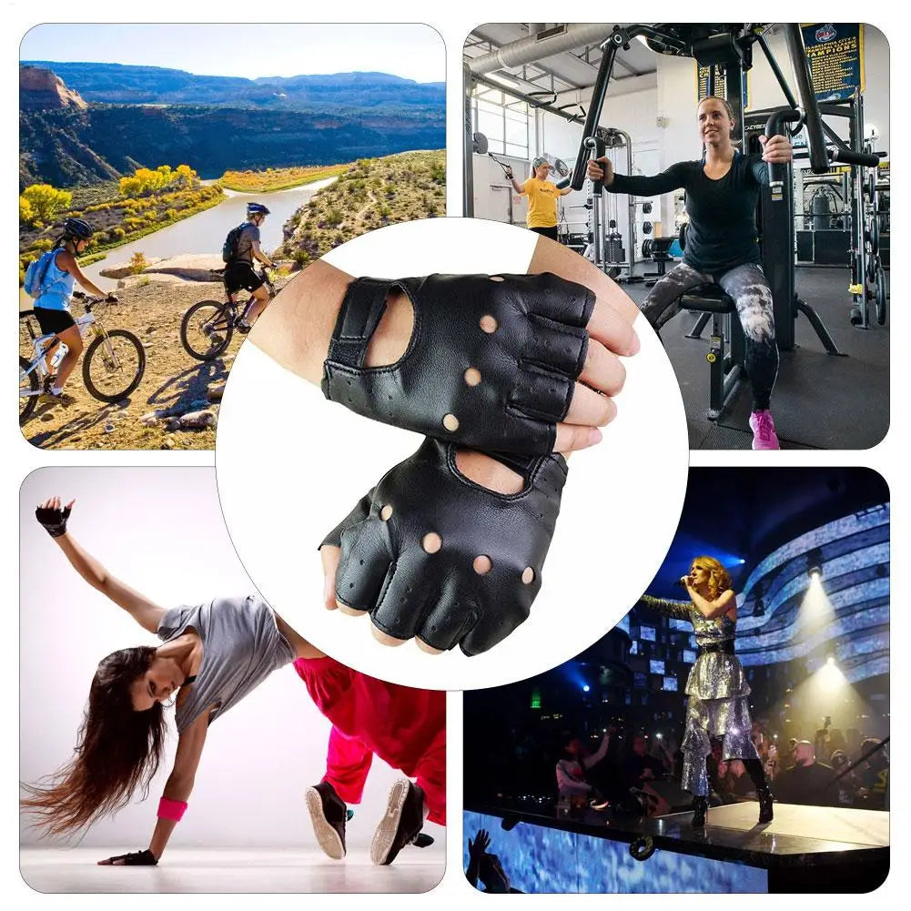 Punk Half Finger PU Leather Gloves – Dance, Fitness & Style Fingerless Fashion Gloves Nixie