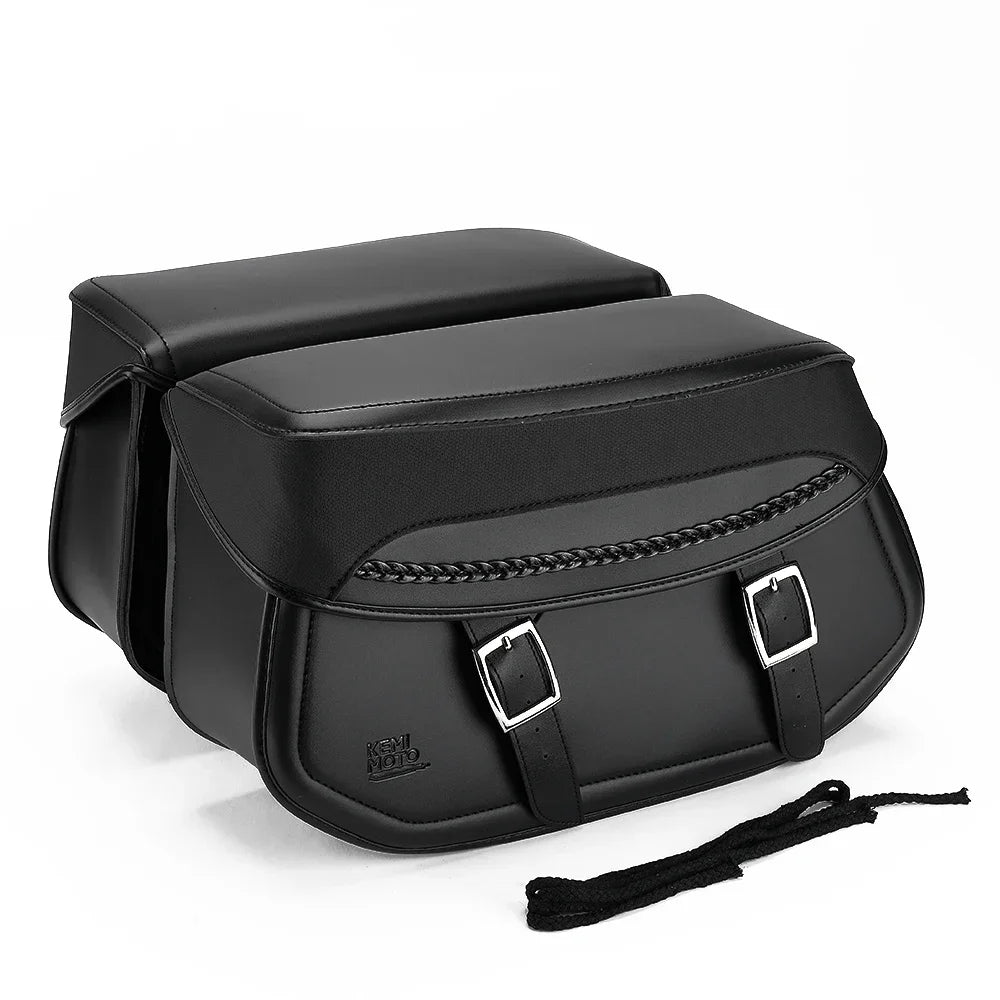 KEMITOUR Throw-Over Motorcycle Saddlebags | PU Leather Waterproof Motorcycle Saddlebags Nixie Black