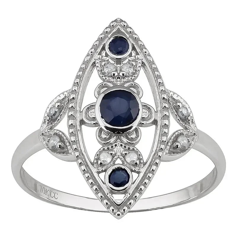 Vintage Silver Blue Zircon Ring – Antique Style | Sizes 6–10 Fashion Ring Nixie