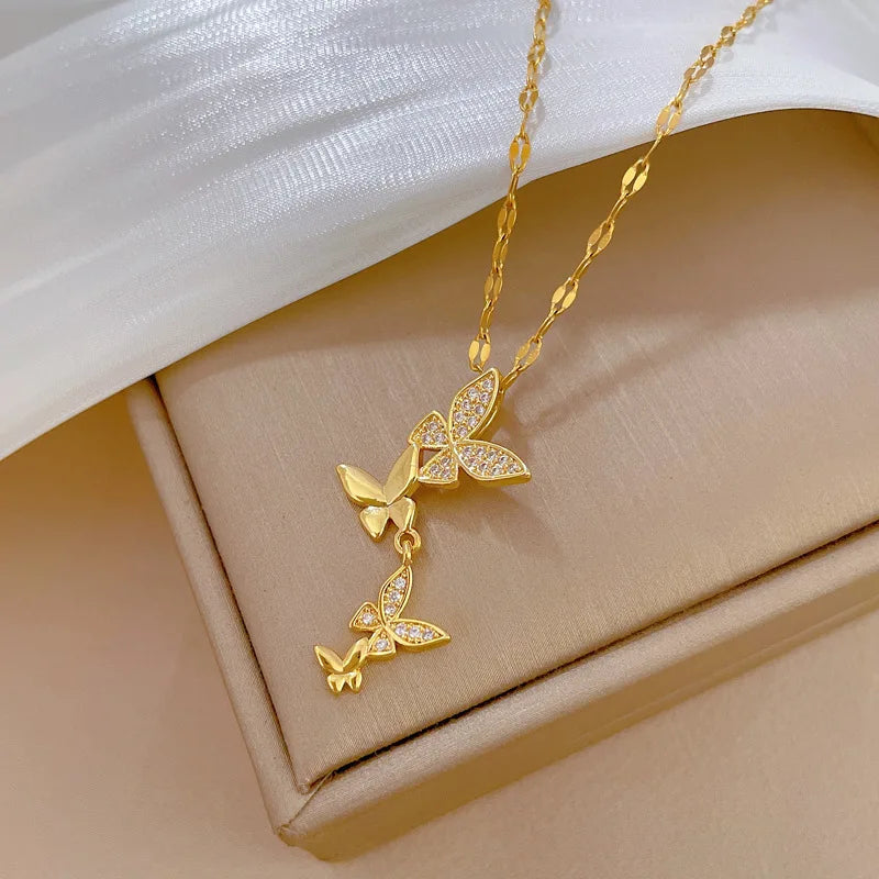 Butterfly Pendant Necklace Gold Stainless Steel Choker | Nixie Pendant Necklace Nixie