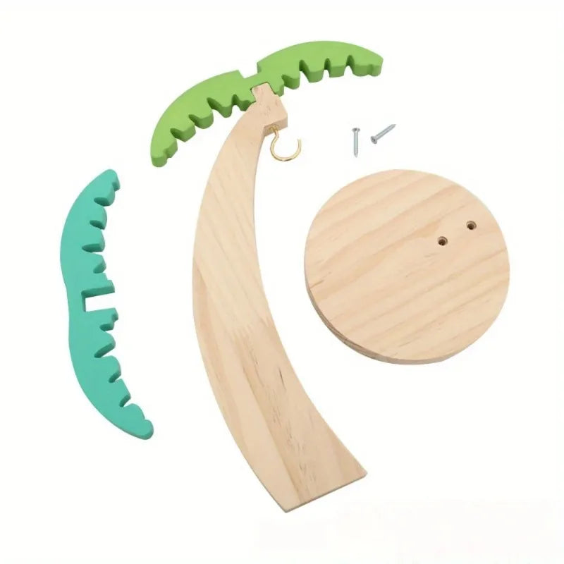 Wooden Banana Holder Fruit Shelf with Decorative Leaves