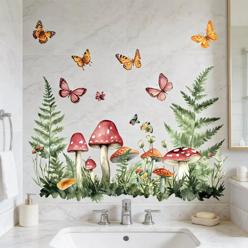 Watercolor Mushroom Wall Sticker – Removable Waterproof Decal
