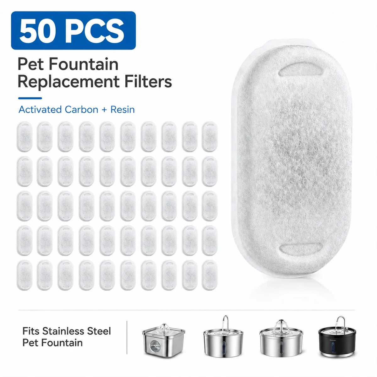 Cat & Dog Fountain Filter – Activated Carbon Cartridge Pet Fountain Filter Nixie 50 PCS
