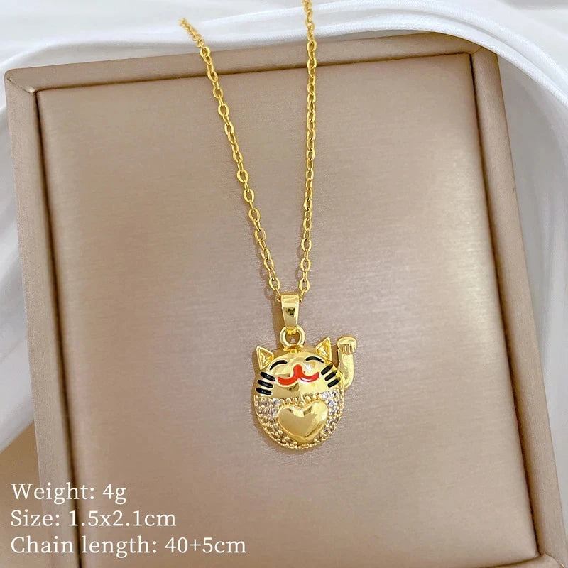 Cat Pendant Necklace – Stainless Steel Collarbone Chain for Women Pendant Necklace Nixie XL2606-528