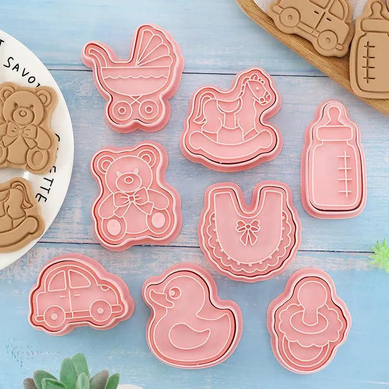 8-Piece Baby-Themed 3D Cookie Stamp Cutters – Food-Safe Baking Set Cookie Stamp Cutters Nixie