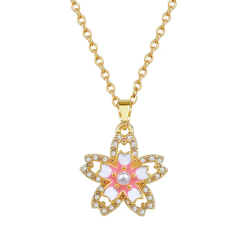 Flower Pendant Choker Necklace – Gold Stainless Steel & Zircon Pendant Choker Necklace Nixie