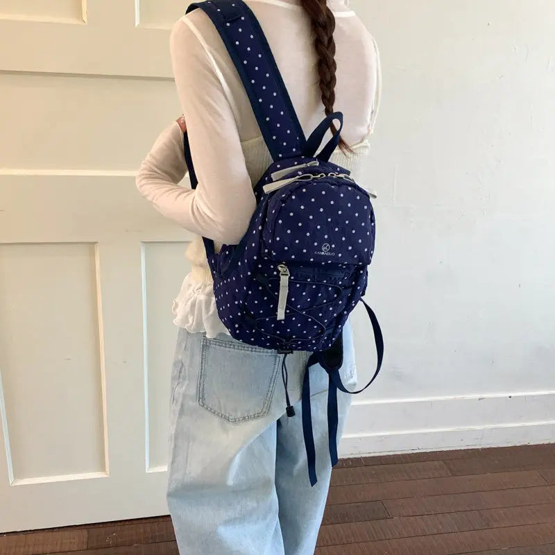 Korean Polka Dot Nylon Backpack – Lightweight Women's Travel Bag