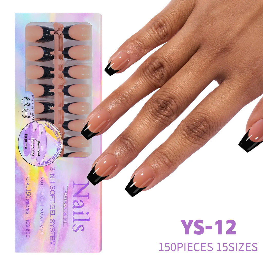 150Pcs French Press On Nails – Coffin & Almond Reusable Tips Press-On Nail Tips Nixie 12-150PC