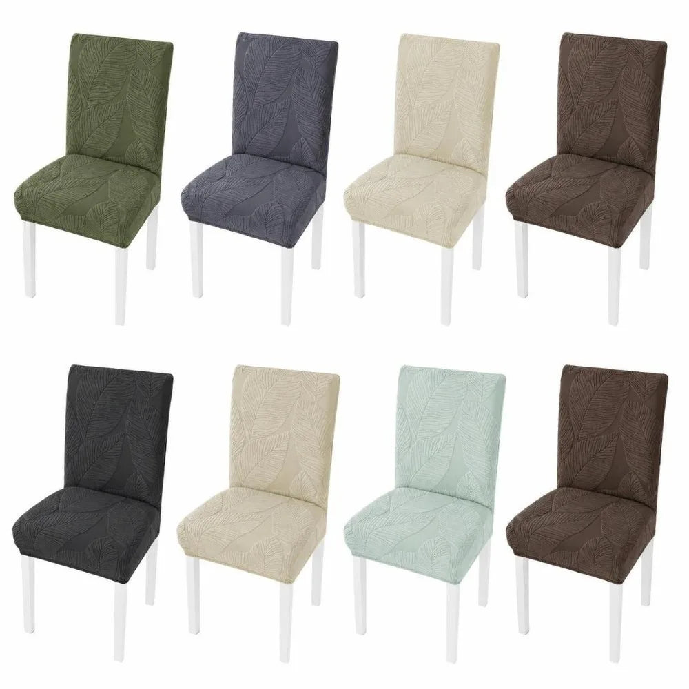 3D Leaf Jacquard Stretch Dining Chair Cover – Stain Resistant