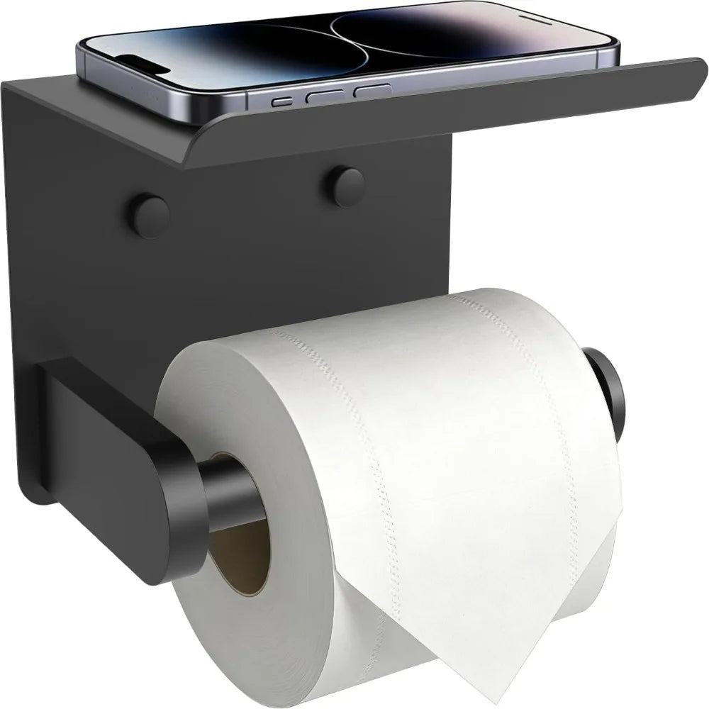 Stainless Steel Toilet Paper Holder with Shelf – Wall Mount Toilet Paper Holder Nixie Black